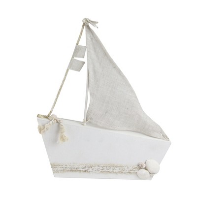 Northlight 11.5” White and Tan Cape Cod Inspired Ship with Sails Table Top Decoration