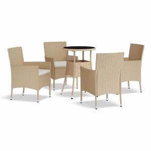 vidaXL 5 Piece Patio Bistro Set with Cushions Beige Poly Rattan - 1 of 4