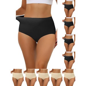 INSPIRE CHIC Women's Elastic High-Waisted Unlined Breathable No-Show Hipster Underwear 10 Packs - 1 of 4
