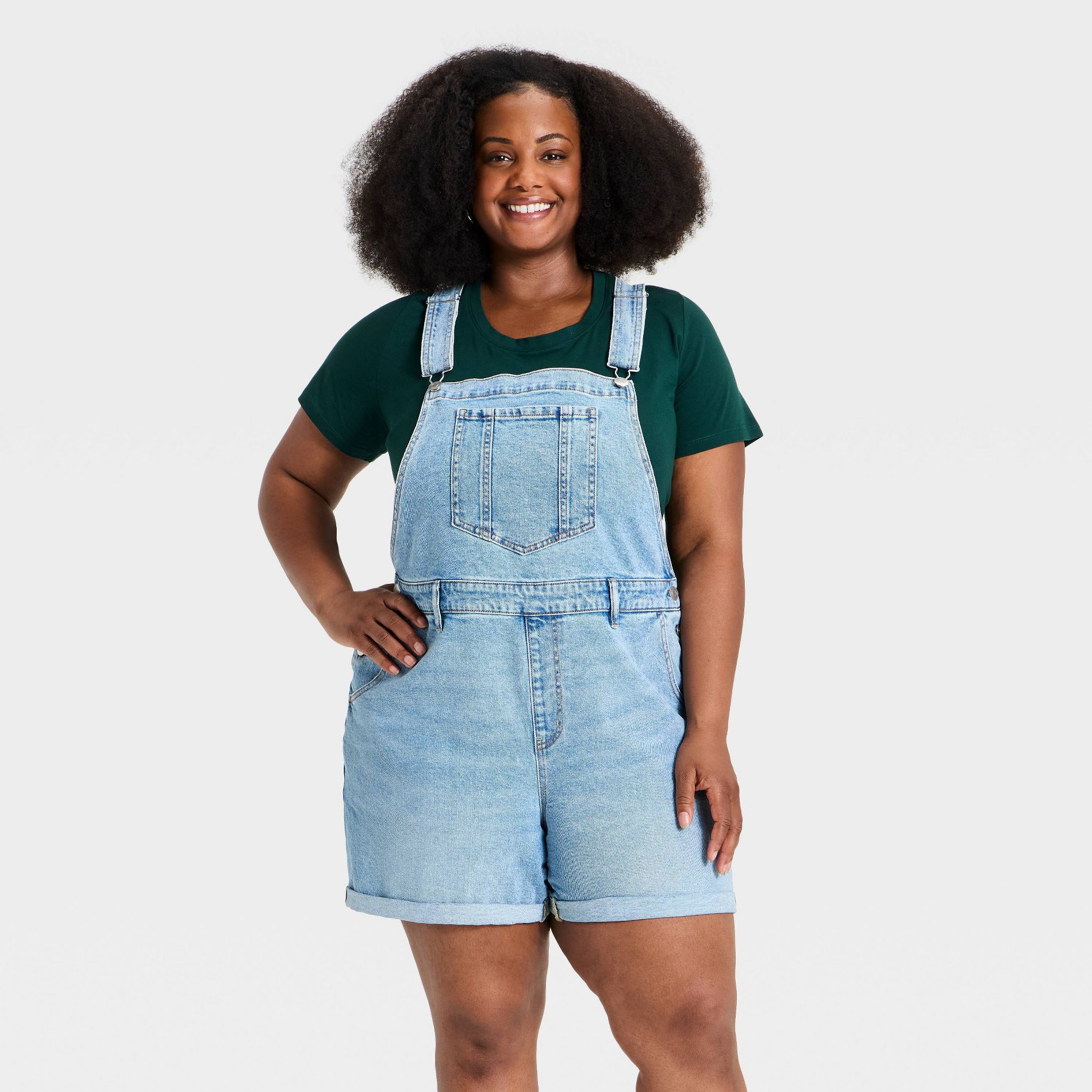 Women's Denim Shortall - Ava & Viv™ Light Wash