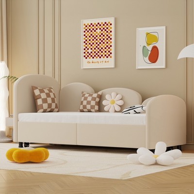 Twin Size Velvet Upholstered Daybed with Trundle, Flower Shape Bed Frame Suitable for Living Room, Kids Room, Bedroom - ModernLuxe