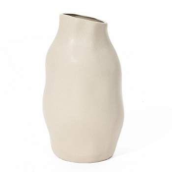 LuxenHome Ivory White Ceramic Modern Tall Vase Off-White