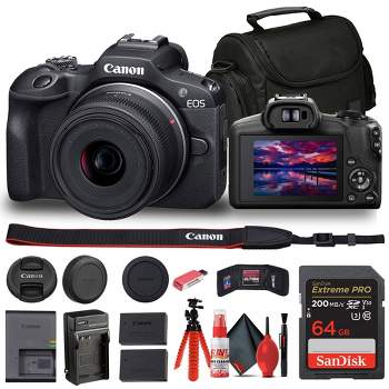 Canon EOS R100 Mirrorless Camera with 18-45mm Lens + Bag + 64GB Card + LPE17 Battery + More