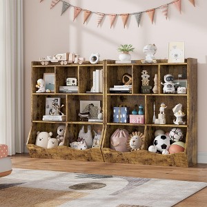 Rustic Toy Storage Cabinet, 3-Tier Kids Bookshelf Brown Bookcase for Storage Books and Toys - 1 of 4