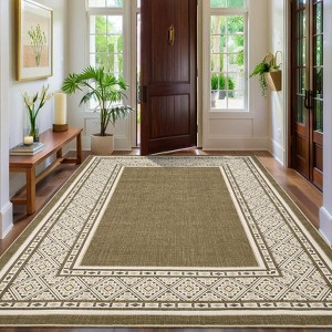 Modern Neutral Bordered Area Rugs, Washable Solid Geometric Carpet for Living Room Bedroom Dining Nursery Apartment Dorm Office Farmhouse Home Decor - 1 of 4