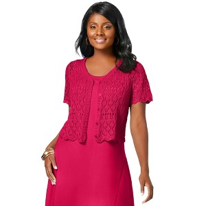 Jessica London Women's Plus Size Crochet Shrug - 1 of 4