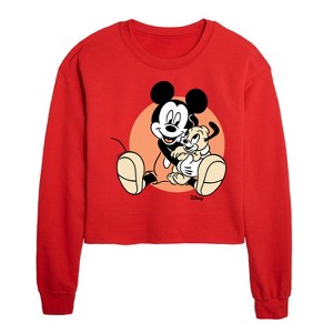 Disney Mickey Mouse Cropped Long Sleeve Crew Neck Sweatshirt - Red - X-Large - 1 of 3