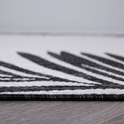 Black and Gray Synthetic Floral Flat Woven Runner Rug 2' x 7'