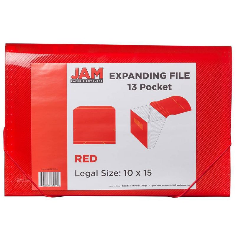 JAM Paper 10" x 15" 13 Pocket Plastic Expanding File Folder - Legal Size - Red, 3 of 5