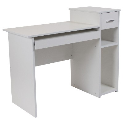 Flash Furniture Highland Park White Computer Desk with Shelves and Drawer