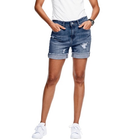 Ellos Women's Plus Size Frayed Hem Shorts, 30 - Medium Blue Distressed :  Target