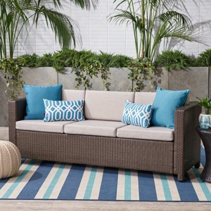 Outdoor Sofa, Single Sofa, Water-Resistant Cushions, Woven Texture, Sofa for 3 People, Iron Frame, Armless Sofa-Coolbibila - 1 of 4