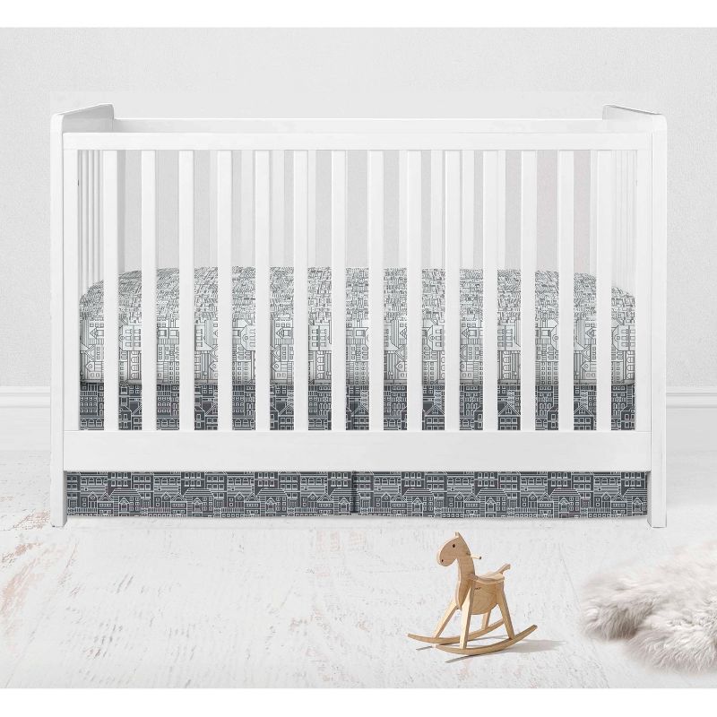 Bacati - Clouds in the City White/Gray 4 pc Crib Bedding Set with Diaper Caddy, 5 of 9