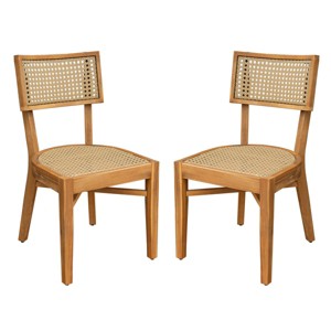 Set of 2 Outdoor Wicker Dining Chairs,Acacia Wood Dining Chair with Woven Rattan Back,Rustic Patio Armless Chair for Garden-Coolbibila - 1 of 4