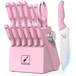 imarku Knife Set, Sharp Knife Set with Built-in Sharpener, Stainless Steel Kitchen Knife Set with Non-Slip Ergonomic Handle, 14 PCS, Pink - 1 of 4