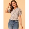 Allegra K Women's Floral Button Down Collar Semi Sheer Sweet Puff Sleeve Blouse Shirt - 3 of 4