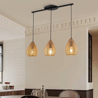 PAKOKULA 31.1 in. 3-Light Linear Island Pendant Light with Natural Woven Rattan Shades, UL Certified, Modern Farmhouse Lighting for Kitchen