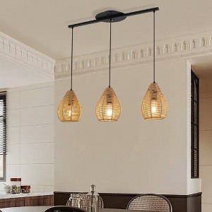 PAKOKULA 31.1 in. 3-Light Linear Island Pendant Light with Natural Woven Rattan Shades, UL Certified, Modern Farmhouse Lighting for Kitchen - 1 of 4