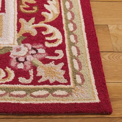 Elegant Ivory and Burgundy Floral Wool Area Rug 5'3" x 8'3"