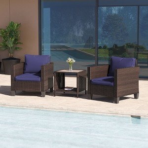 Sonkuki 3-Piece Patio Sofa Set Wicker Furniture Set Brown/Gray Rattan with Side Table - 1 of 4