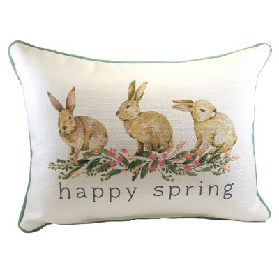 Home Decor 14.0" Happy Spring Bunnies Rabbits Flowers  -  Decorative Pillow