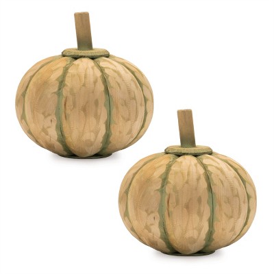 Carved Fir Wood Pumpkin Decor (Set of 2)
