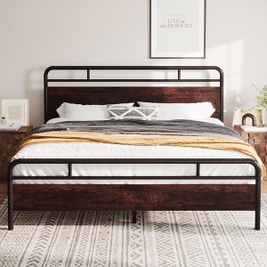 Allewie Heavy Duty Platform Bed Frame with Wooden Headboard, 13 Slats, Storage, Easy Assembly - 1 of 4
