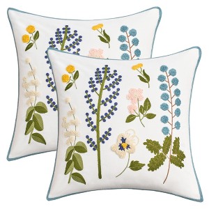 REGALWOVEN Boho Decorative  Covers Embroidery Flowers Square Throw Pillow 18 x 18 Inch 2 Packs - 1 of 4