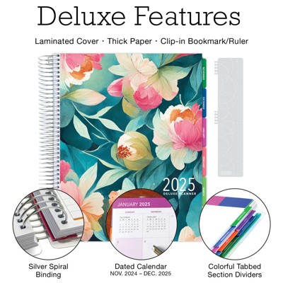 Global Printed Products Deluxe CY 2025 Planner - 8.5"x11" (Teal Floral)