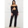 Slickblue Women's Open Shoulder Jumpsuit with Cutout Detail and Bell Bottom - Cinnamon/Black, Size S-L - 2 of 4