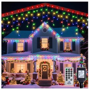 Itopfox 32FT 396 LED Multicolor Icicle Lights 8 Modes Timer Waterproof Outdoor Christmas Holiday Decor for Patio Roof 1 Pack - 1 of 4