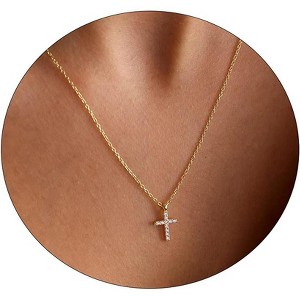 Gold Sideways Cross Necklace for Women, 14K Gold Plated Simple Everyday Choker - 1 of 4
