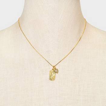 14K Gold Dipped with Cubic Zirconia Heart Initial Pendant Necklace - A New Day™ Gold