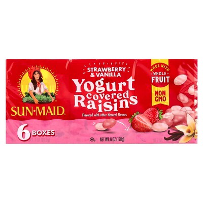 Sun-Maid, Yogurt Covered Raisins, Strawberry & Vanilla, 6 Boxes, 1 oz