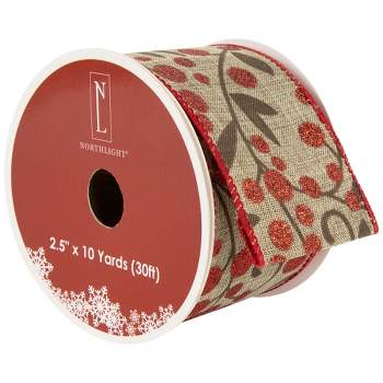Northlight Red Berry Burlap Style Wired Craft Christmas Ribbon 2.5" x 10 Yards
