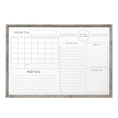 37.5" x 25.5" Monthly Day Planning Woodgrain Framed Dry Erase Calendar Gray/White - Sheffield Home