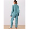 cheibear Women's Chest Pocket Long Sleeve Button Down Top with Pants Pajama Sets - 3 of 4