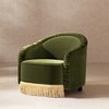 Ruched Olive Performance Velvet Accent Arm Chair with Barrel Back and Bullion Fringe for Living Room - 3 of 4