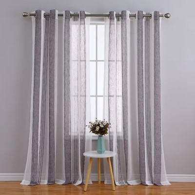 Sheer Curtains for Living Room Bedroom, Stripe Farmhouse Curtains Faux Linen Window Treatments Semi Curtain, Bathroom Curtain Window Grommet，2 Pcs