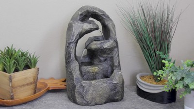 Cavernous Rock Tiers Brown Resin Tabletop Water Fountain