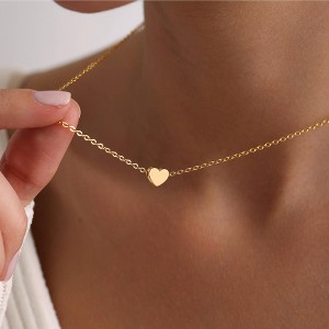 Turandoss 14k Dainty Gold Silver Heart Necklace for Women Girls - Birthday Gifts for Women Girls, Sweet Jewelry for 8-18, Back to School Decorations - 1 of 4