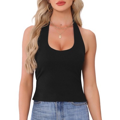 INSPIRE CHIC Women's Halter Sweetheart Neck Backless Sleeveless Cropped Top