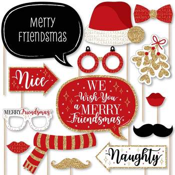 Big Dot of Happiness Red and Gold Friendsmas - Friends Christmas Party Photo Booth Props Kit - 20 Count