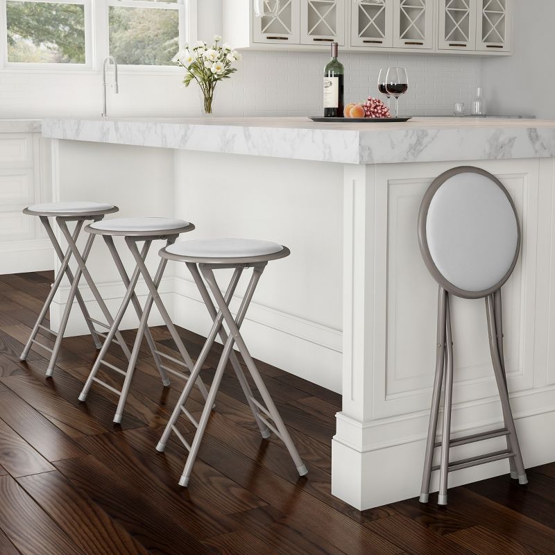 Trademark Home Heavy-Duty 24-Inch Folding Stools with Padded Seats, White, Set of 4, 2 of 8