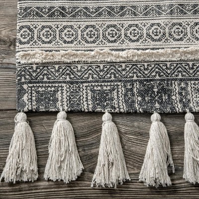Handmade Gray Stripe Flat Woven Cotton Area Rug - 5' x 8'