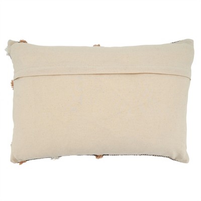 Geometric Embroidered Rectangular Throw Pillow with Tufted Design