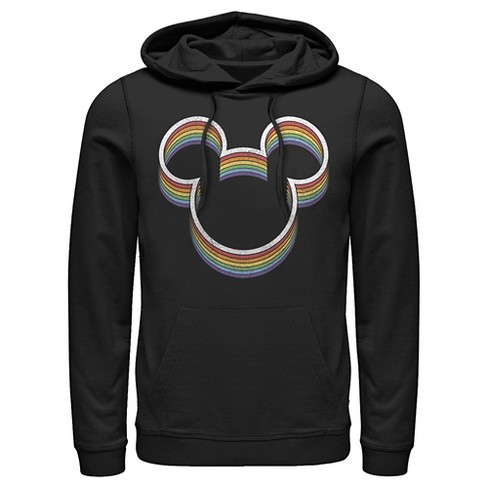 Men s Mickey Friends Rainbow Logo Pull Over Hoodie Black Small