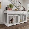 63" Large Wooden Dog Crate Furniture for 2 Dogs,Indoor Double Kennel with Divider,Drawers and Sliding Doors,Pet House Cabinet-LAOTIES - 2 of 4