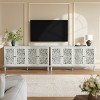 60" Farmhouse Buffet Cabinet with Carved Floral Doors & Adjustable Shelves, Solid Wood Sideboard TV Stand for Living Room Dining-3irtyhousy - 3 of 4