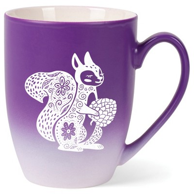 Elanze Designs 12 Ounce Vibrant Two Toned Ombre Ceramic Tea Coffee Cup Mug Purple White Floral Squirrel